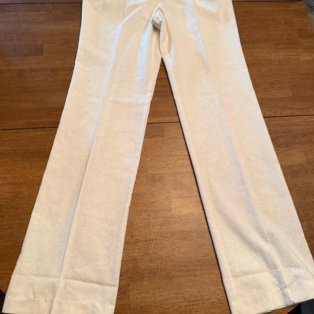 Vintage Linen Blend High Rise Trousers Cream Wide Leg Pleated 11
